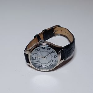 Carriage by Timex Watch Black Buckle Band Silver Toned Round Face working L1A se